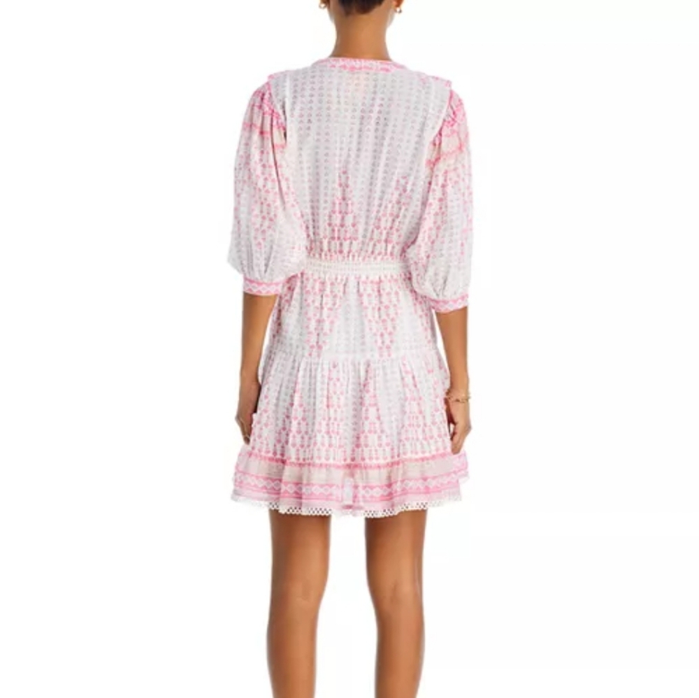 Bell Rain‎ Light Past pink Multi Puff Sleeve Mini Dress Silk Sz Large - Picture 4 of 12